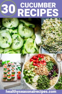 a collage of cucumber photos and text overlay