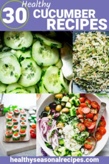 a collage of cucumber photos and text overlay