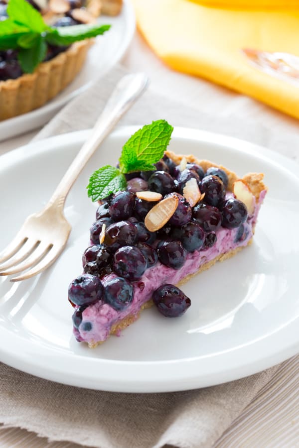 healthy blueberry tart with almonds