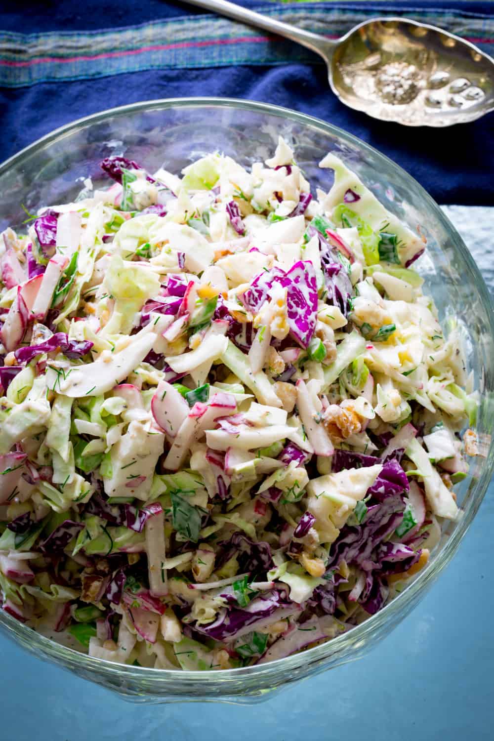 Creamy Blue Cheese and Walnut Coleslaw in a serving bowl