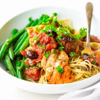 Grilled Salmon Puttanesca
