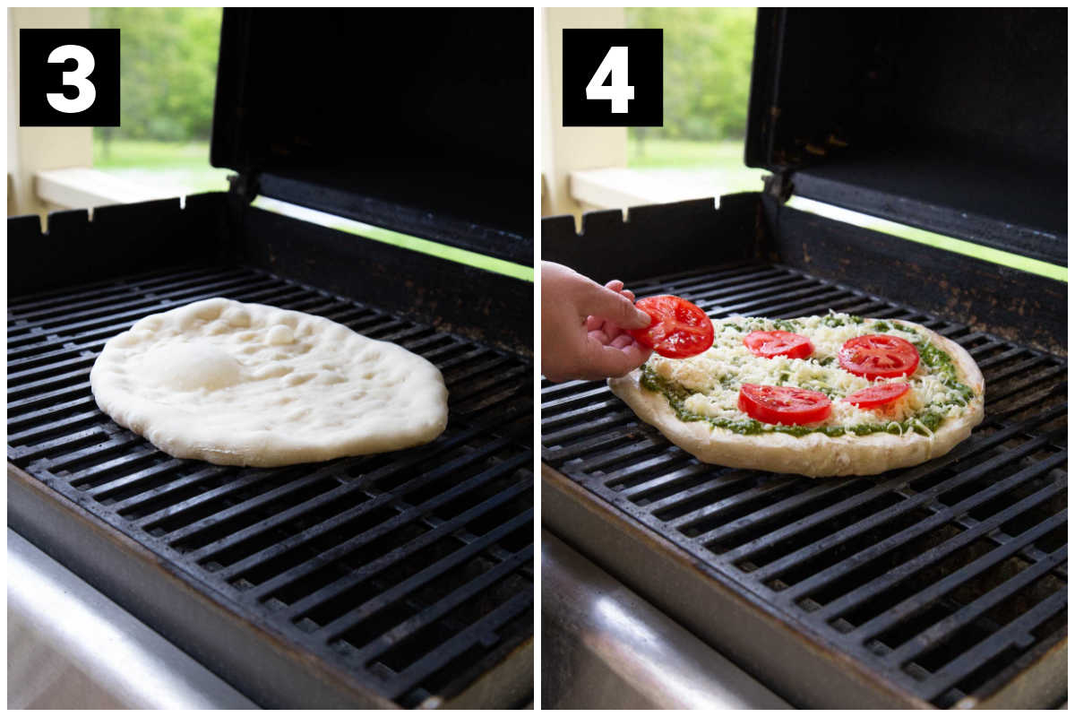 par cook the pizza dough on the first side then flip and add toppings