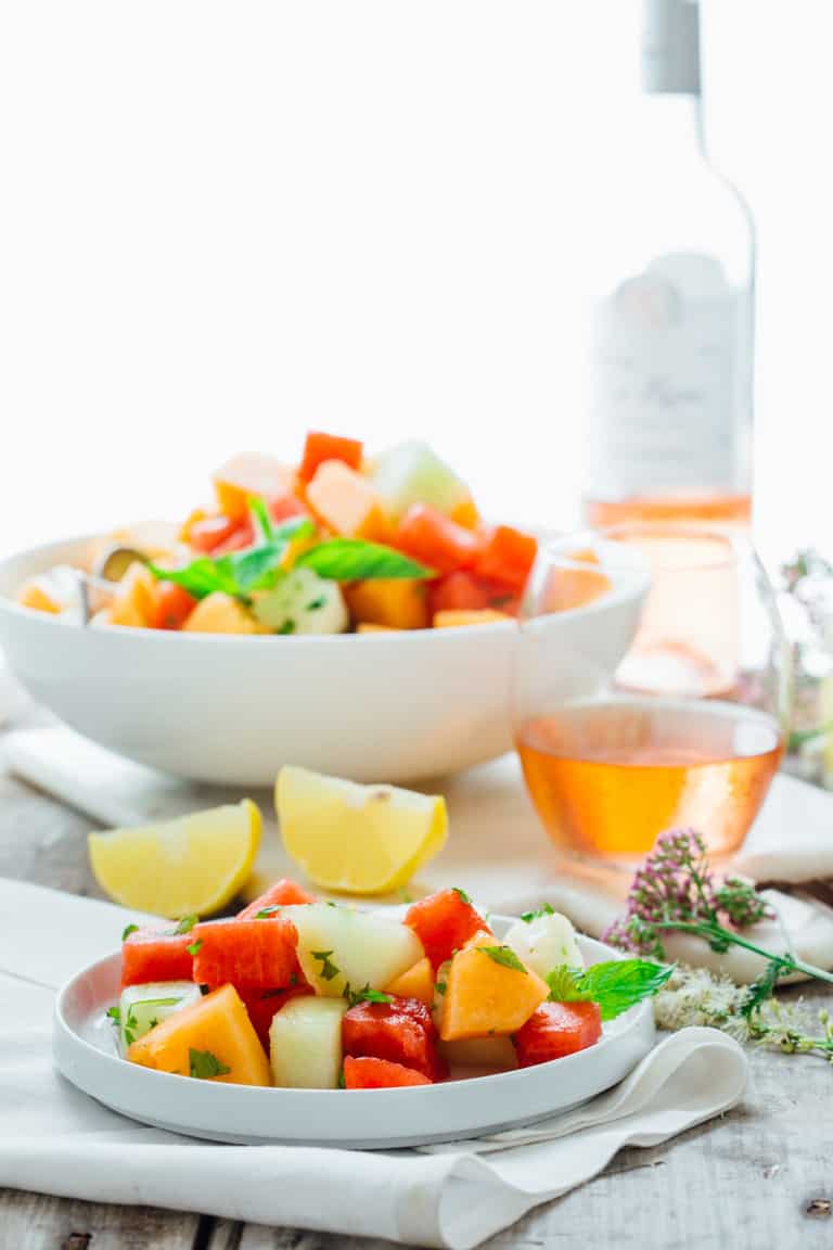 mint melon salad on a plate