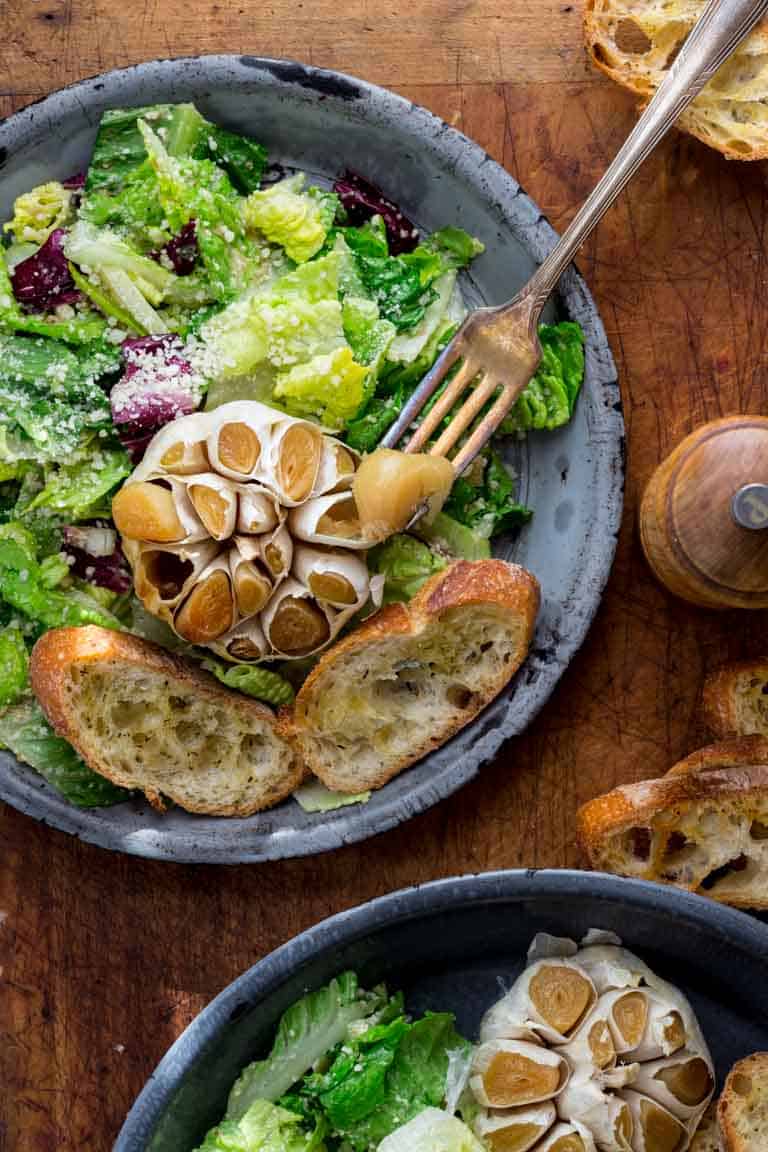 Roasted Garlic Caesar Salad with crostini