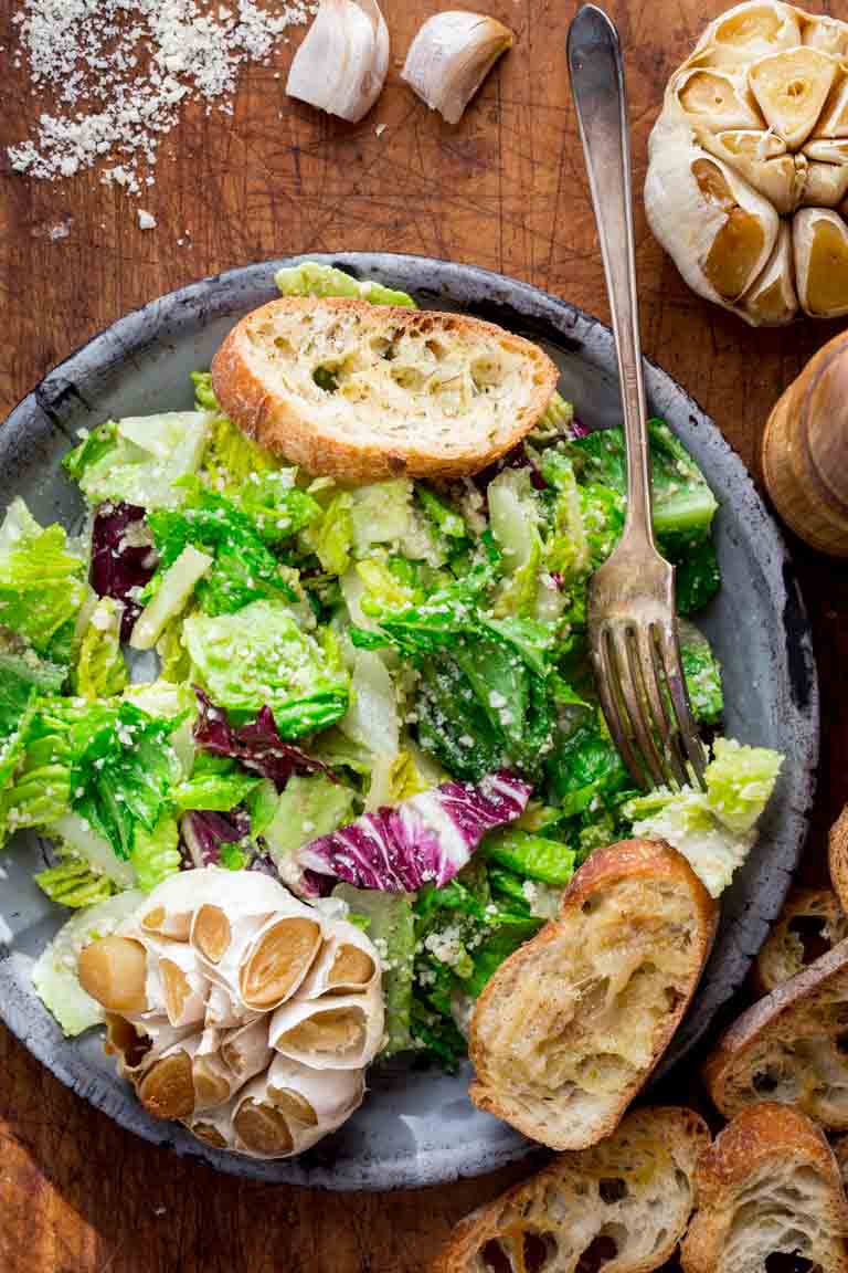Roasted Garlic Caesar Salad with crostini