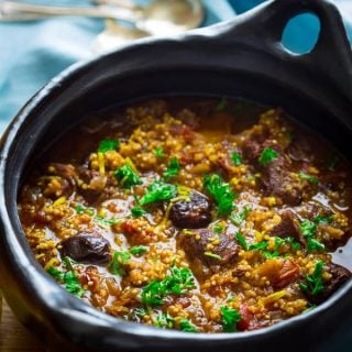 gluten-free lamb and millet stew with cinnamon and prunes