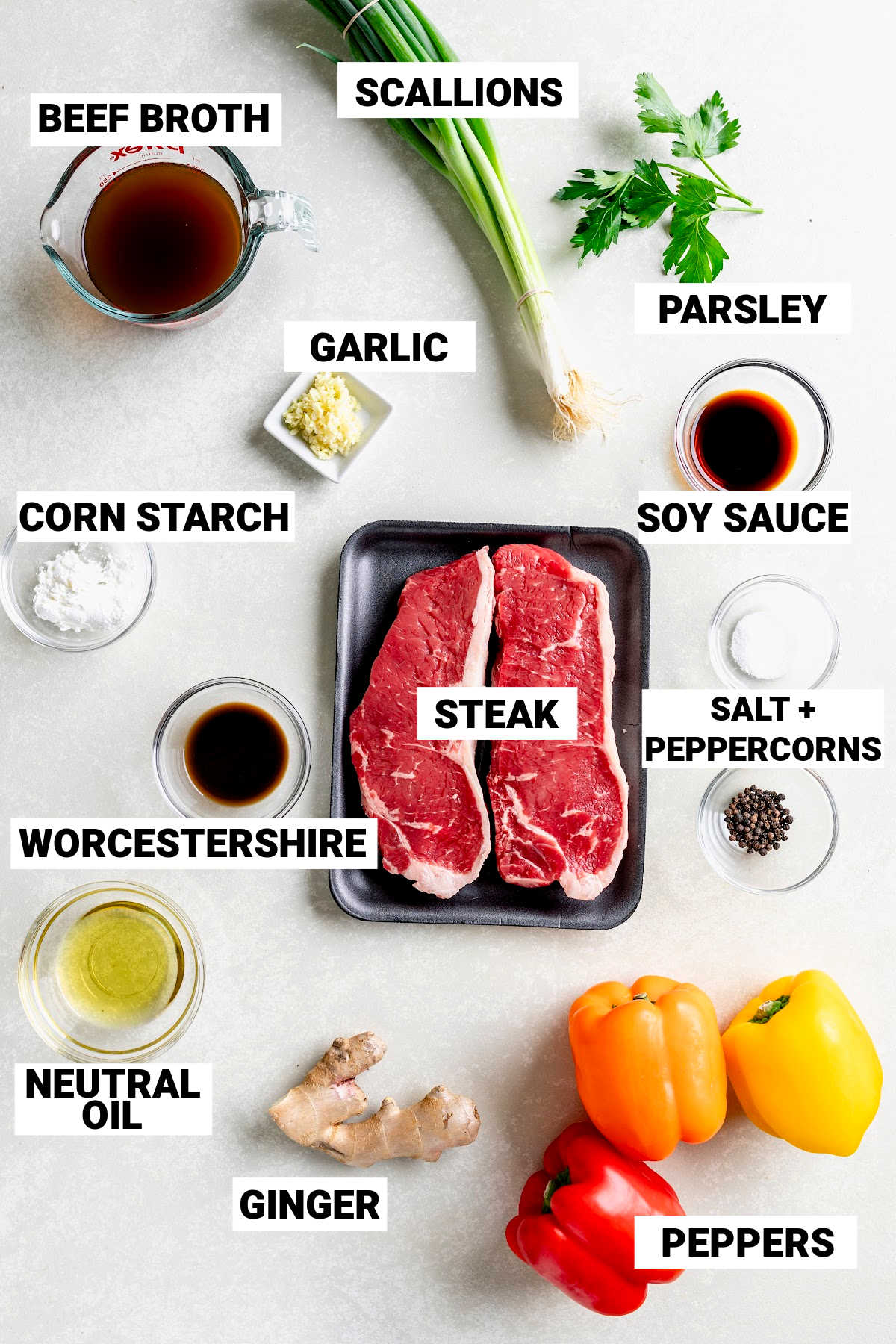 the ingredients on a white surface with text labels
