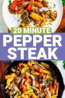 20 minute pepper steak with text overlay