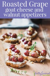 grape crostini lined up on a board with text