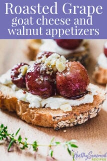 very closeup of grape crostini