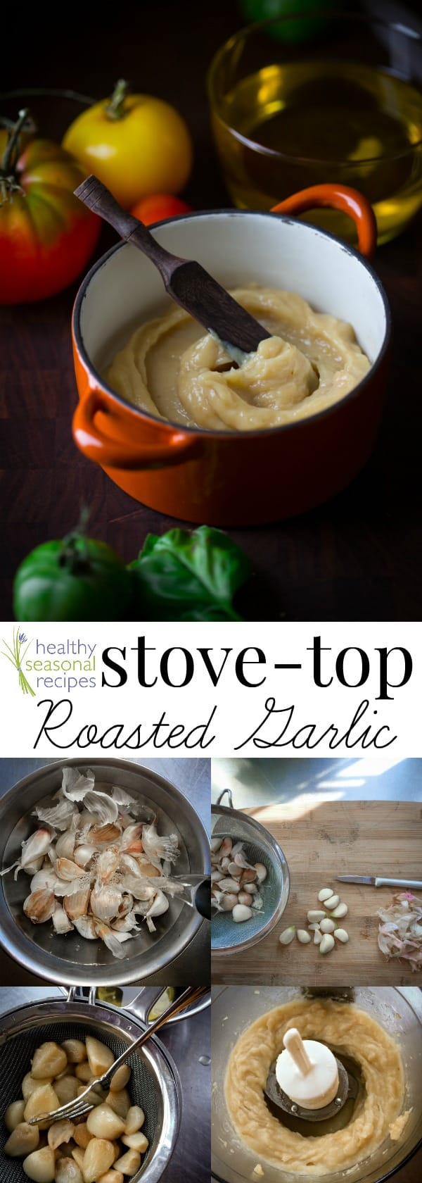roasted garlic collage with text overlay
