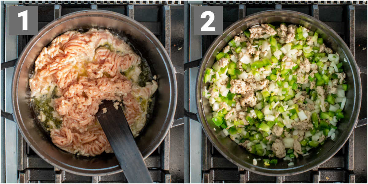 browning the turkey and cooking the veggies