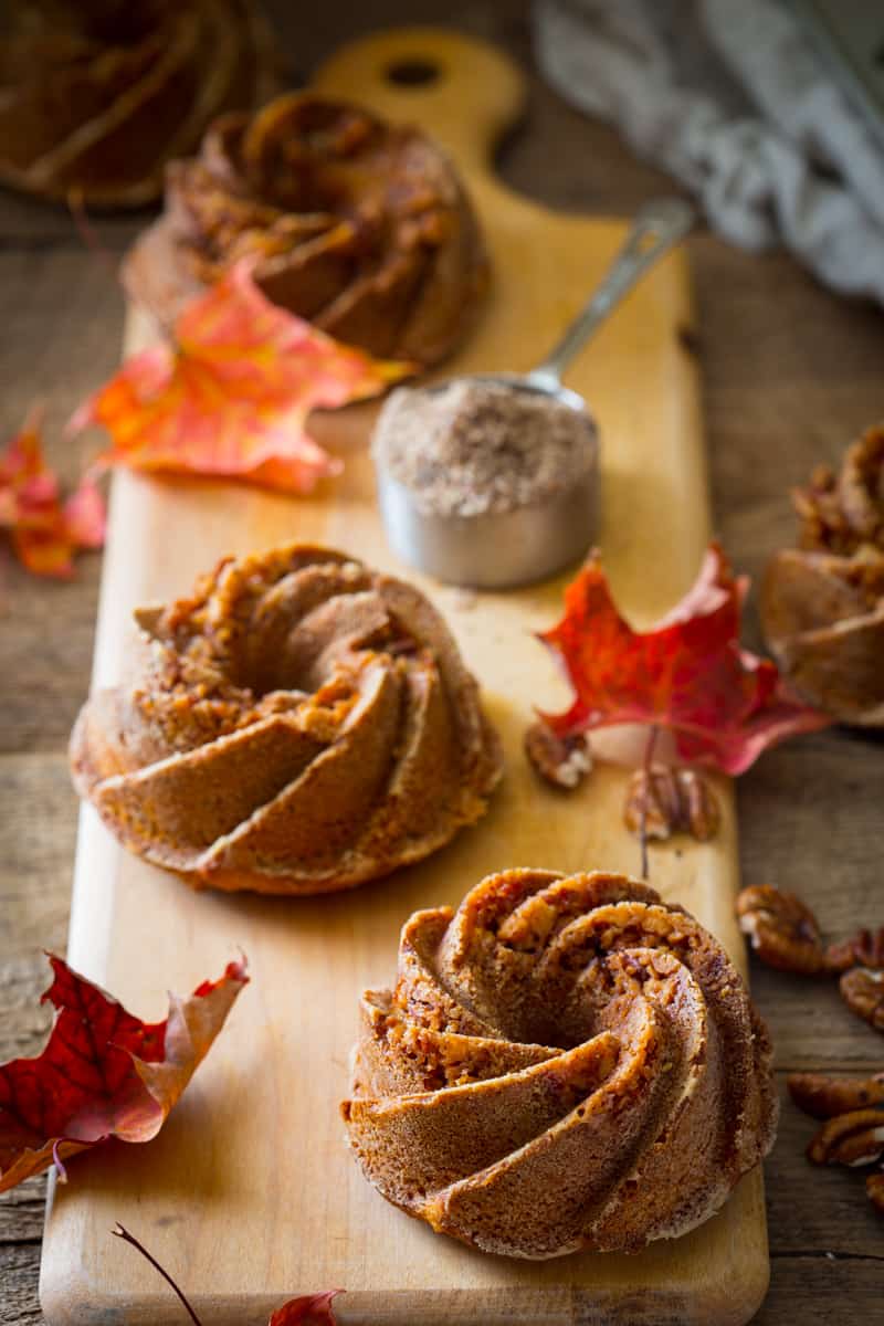 Gluten-free Sweet Potato Praline bundtlettes on a cutting board