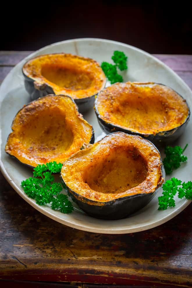 Curry Roasted Acorn Squash on a plate