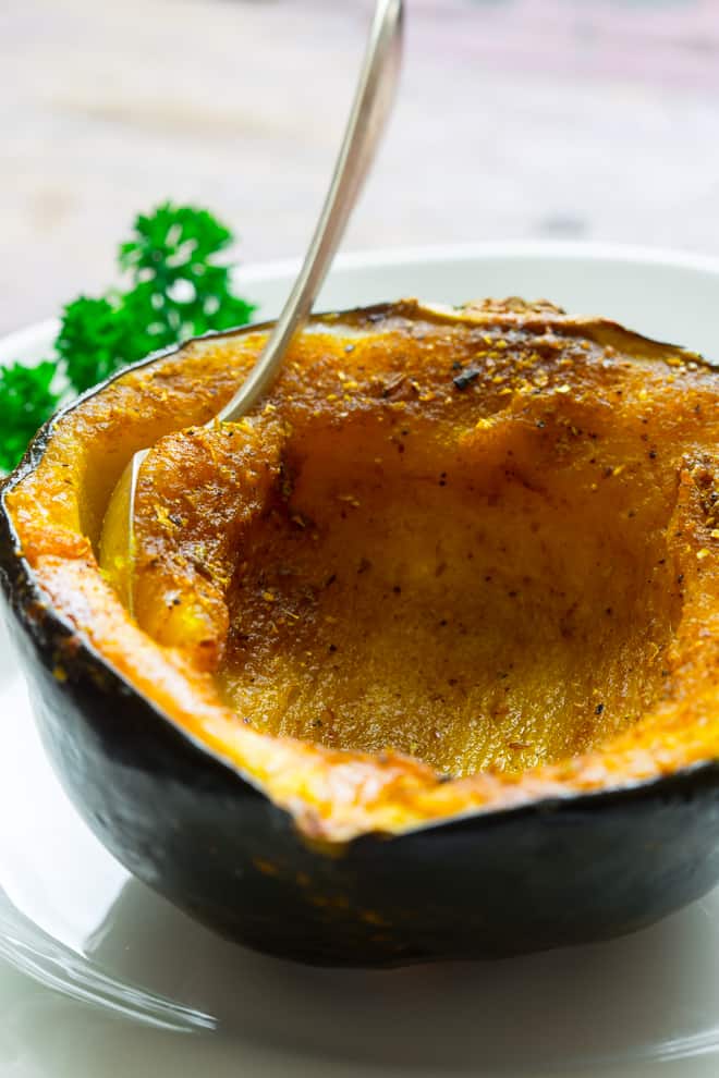 Curry Roasted Acorn Squash with a spoon