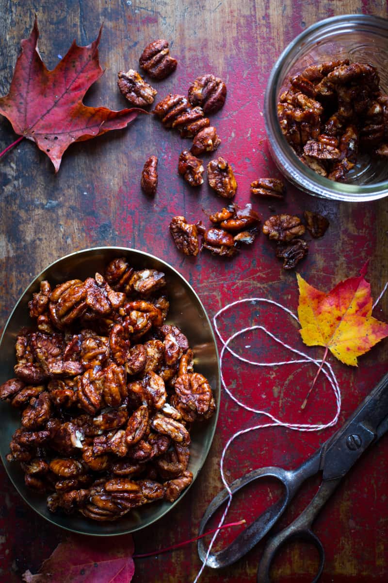 Chili Spiced Pecans in bowls