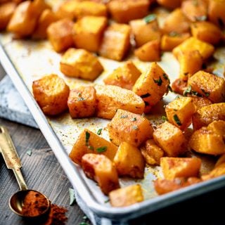 roasted butternut squash on a sheetpan