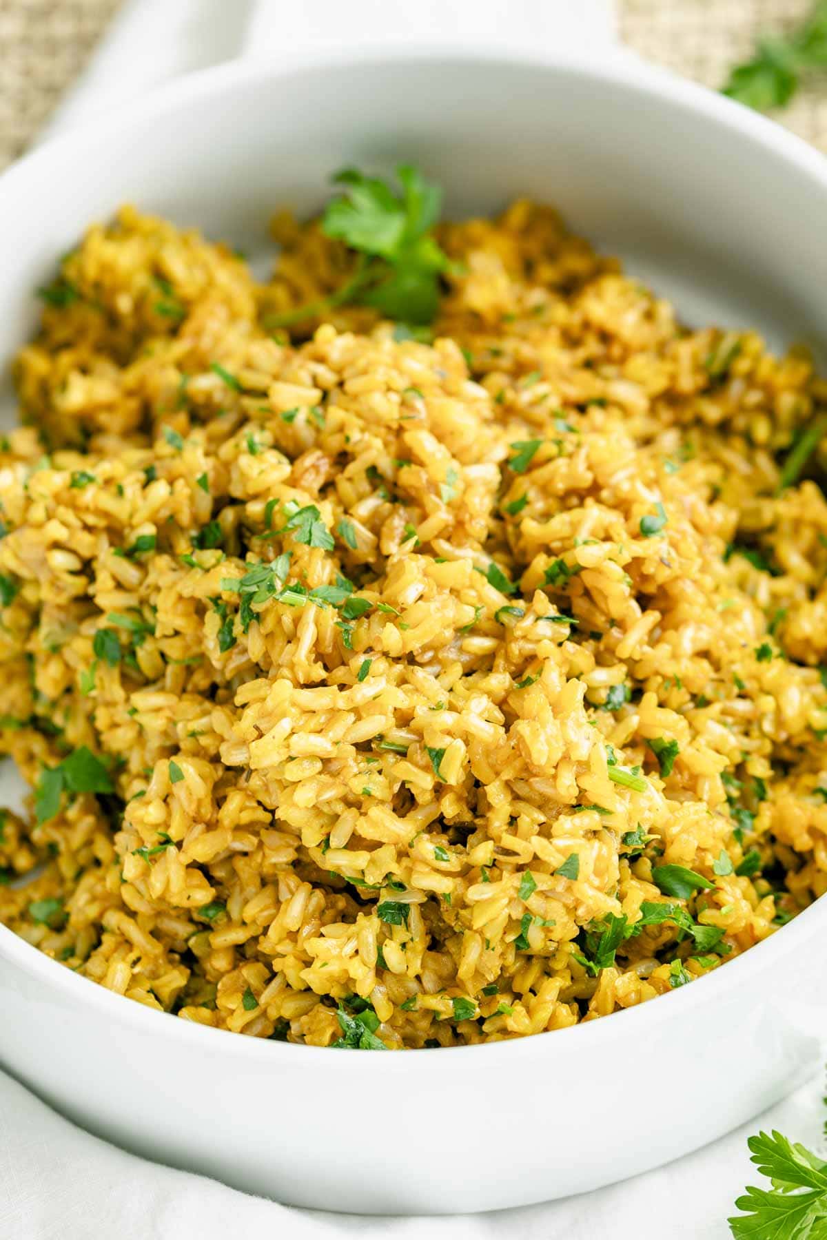 the rice from a side angle with parsley