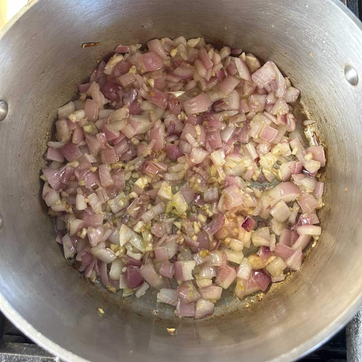 Browning the onion and garlic in the oil