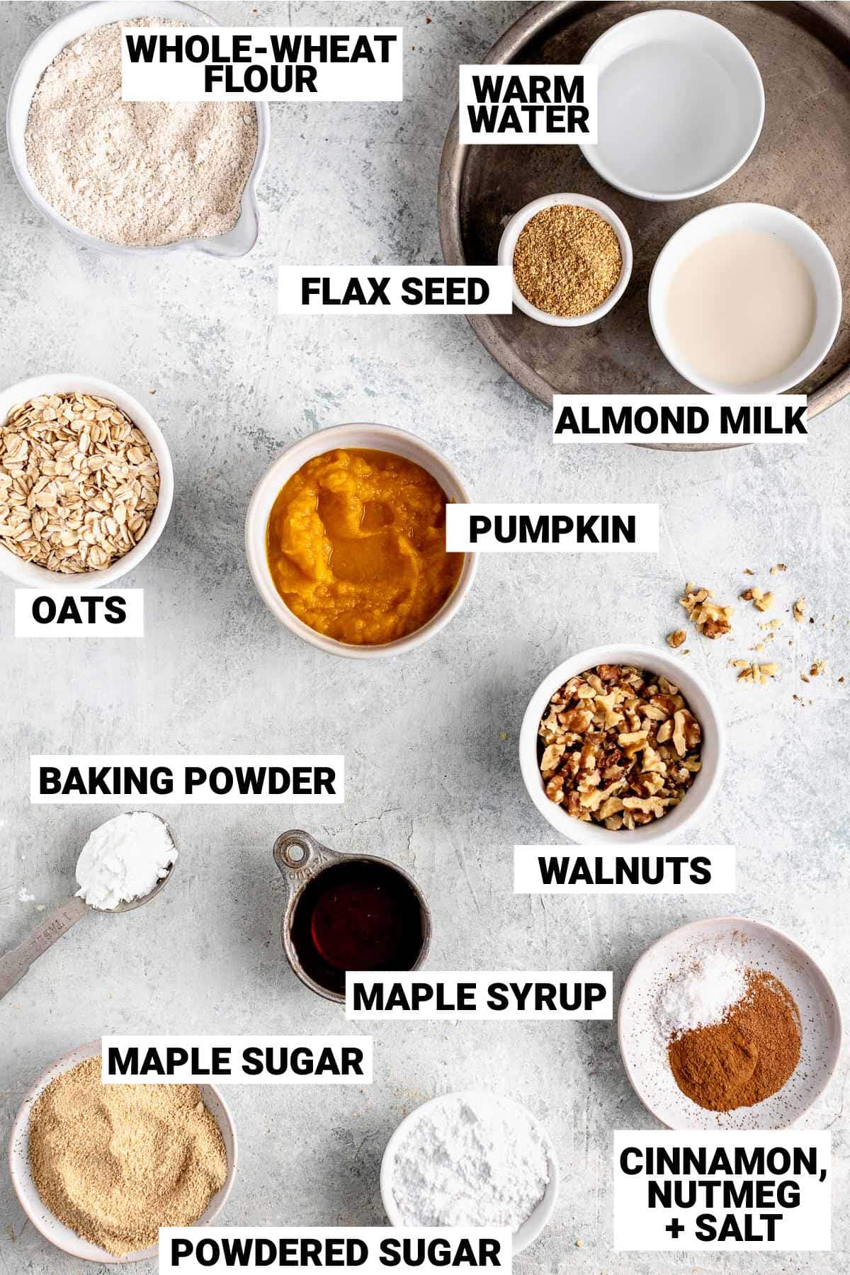 the scone ingredients on a white table with text overlays