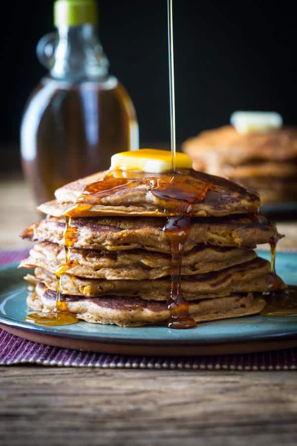 whole-grain healthy Gingerbread Apple Pancakes