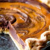 close-up of the pie that has a piece removed