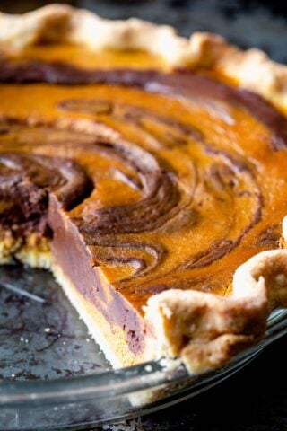close-up of the pie that has a piece removed
