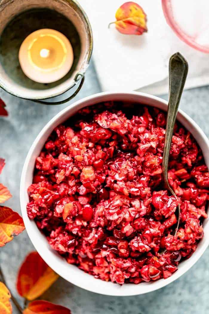 a close up overhead of cranberry relish