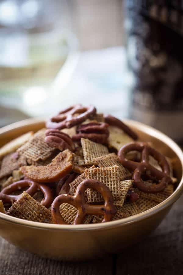 Brown Butter Maple Rum Party Mix recipe in a bowl