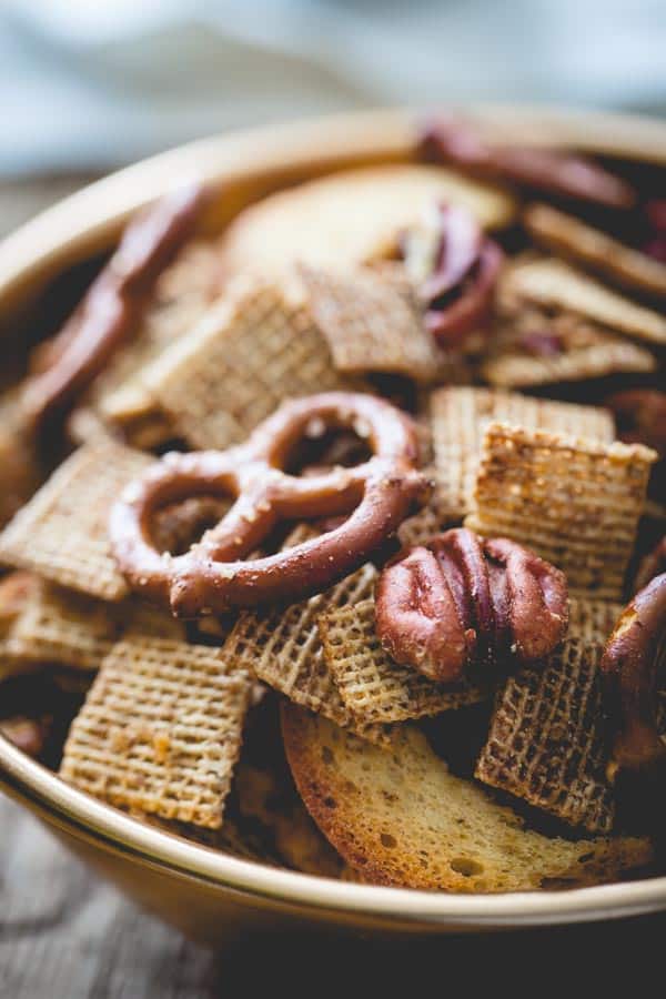 Brown Butter Maple Rum Party Mix recipe in a bowl