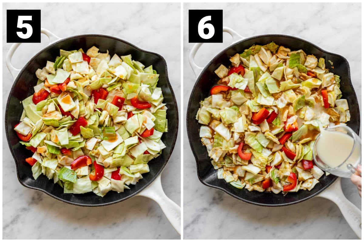 the stirfry in the skillet and adding the cornstarch slurry