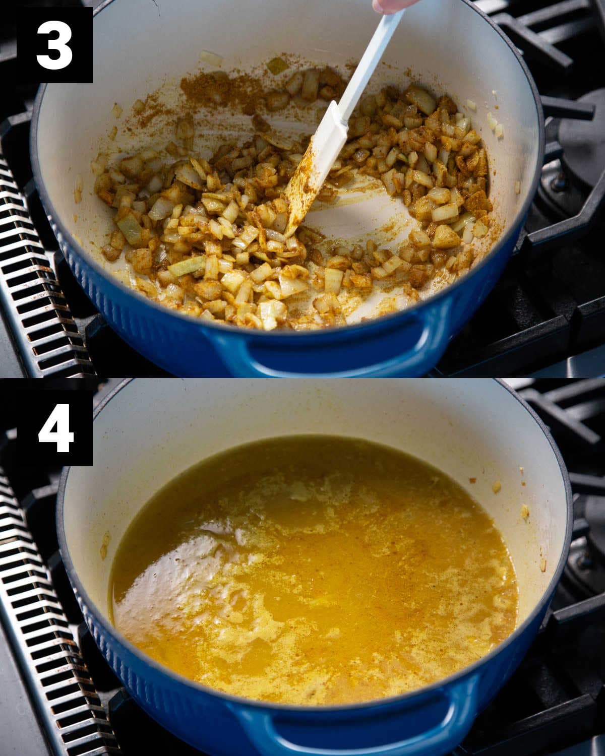 blooming the curry with the onion and then adding in the broth