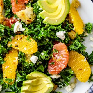 close up of the salad on a white plate