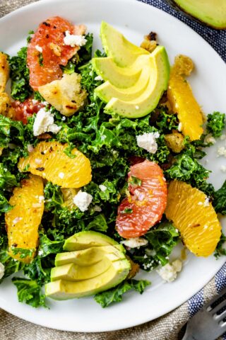 close up of the salad on a white plate