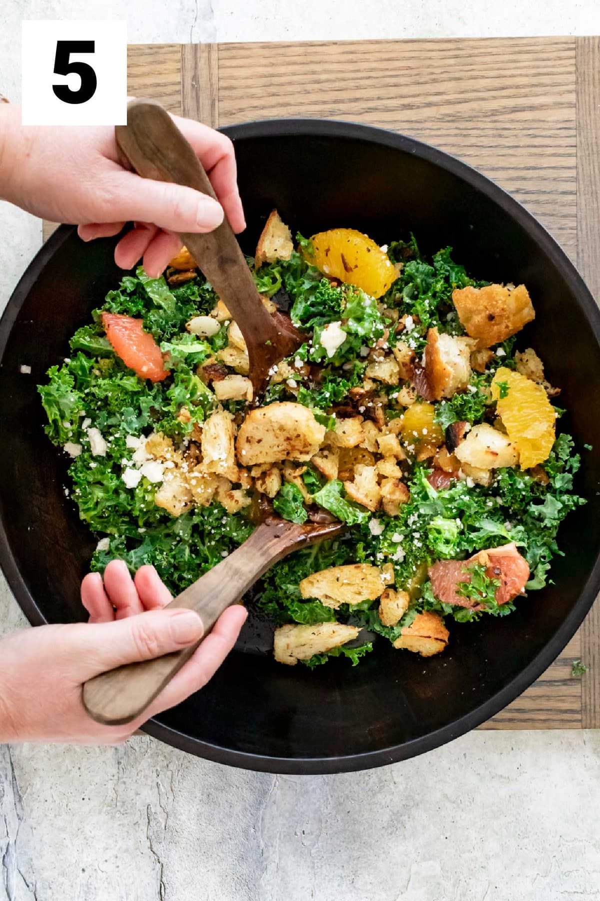 toss the salad together with the skillet breadcrumbs