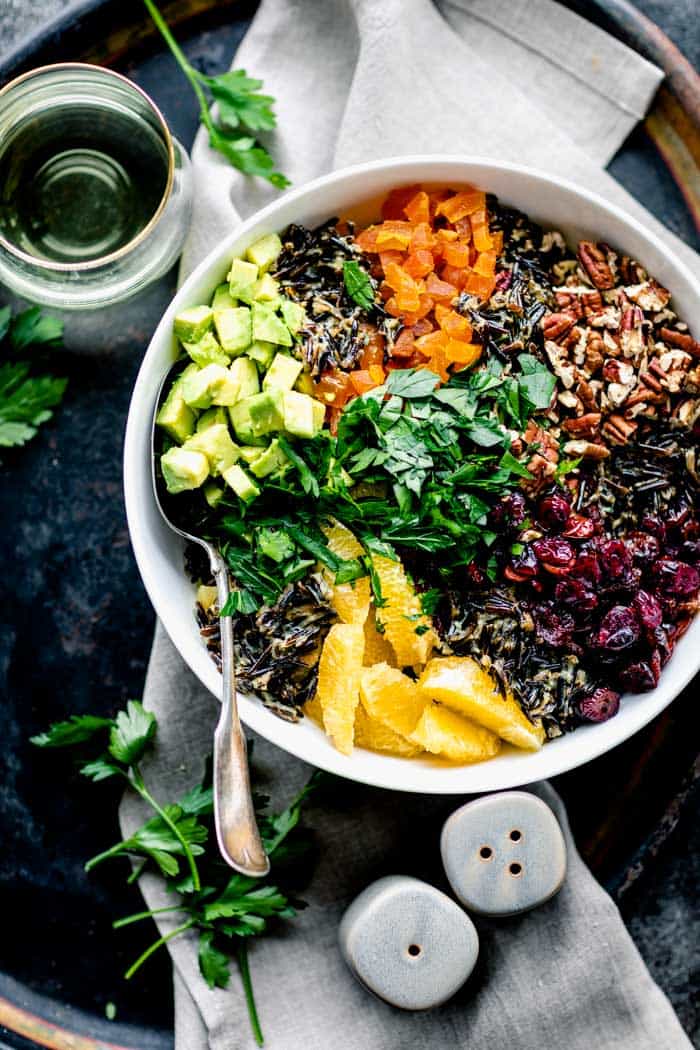 Wild Rice salad before it is stirred together from above.