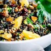 Close up of wild rice salad with oranges