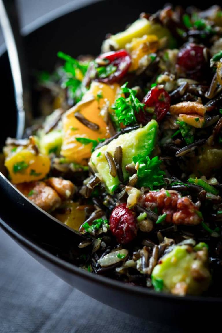 close up of wild rice salad