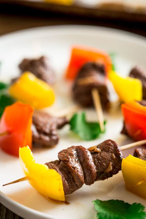 Mini Caribbean Spice Beef Kebabs on a plate