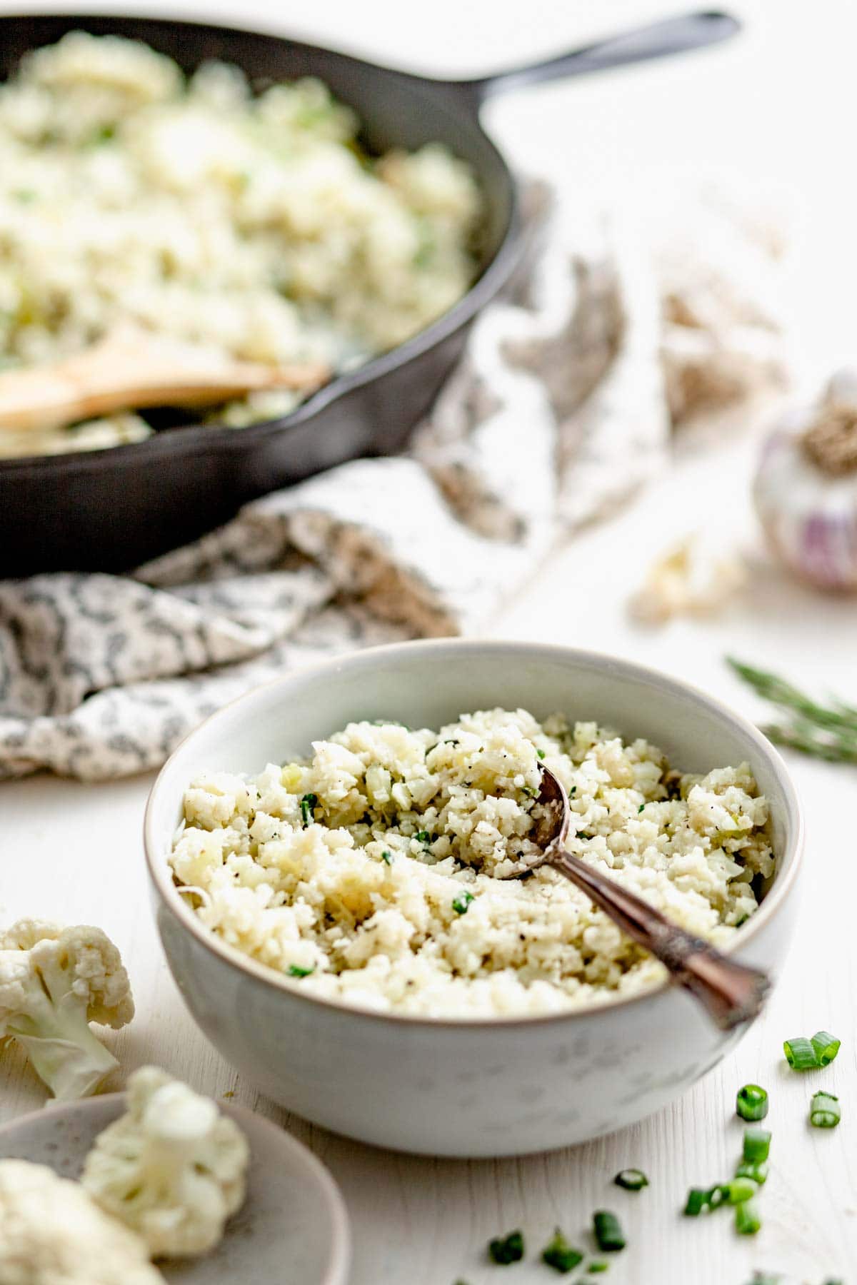 the cauliflower rice in a soup bowl