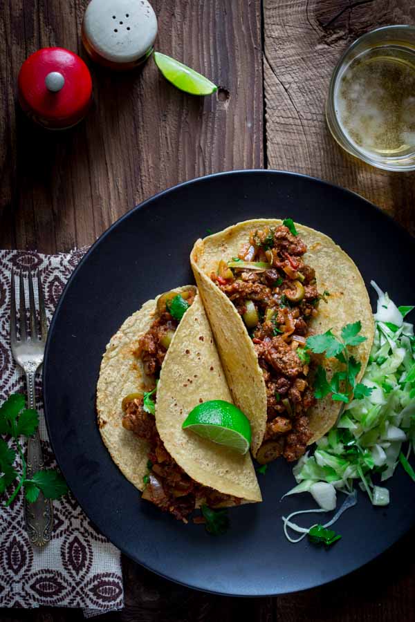 Picadillo with Olives and Raisins, serve in corn tortillas for tacos
