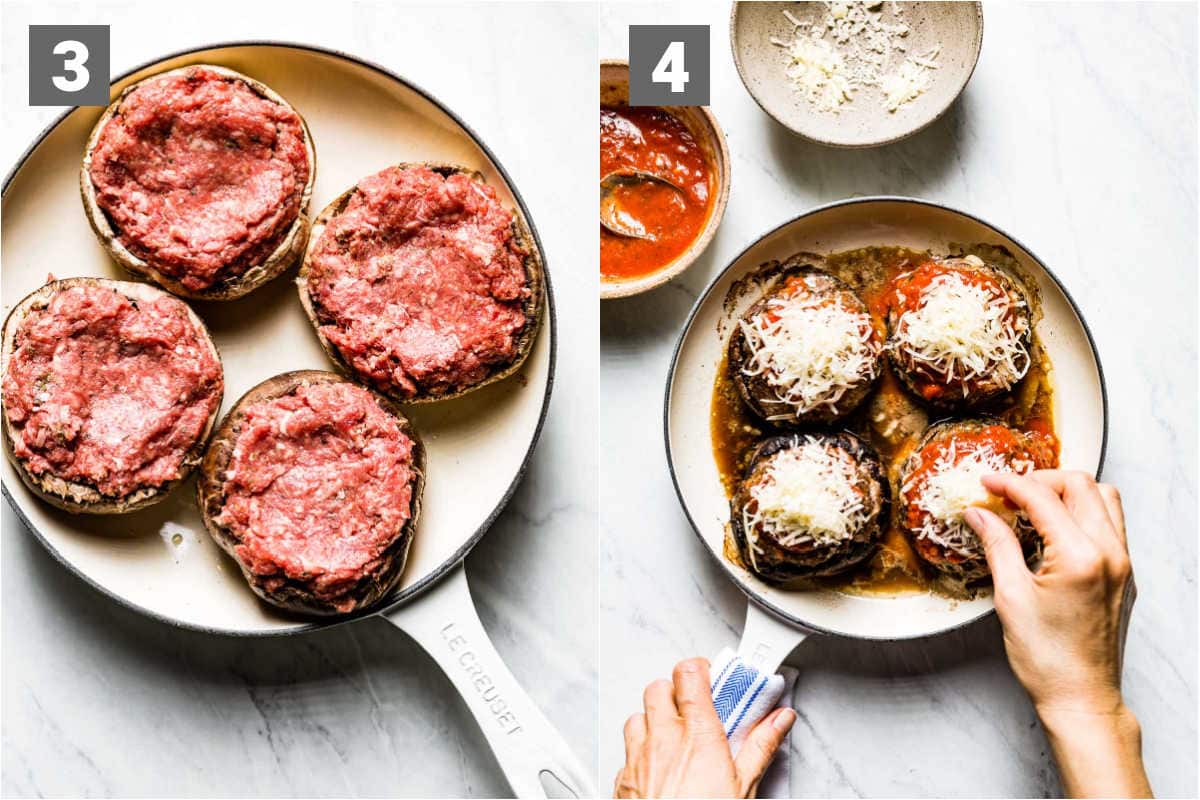 the stuffed mushrooms with beef in them before baking, and topping with cheese after they are baked
