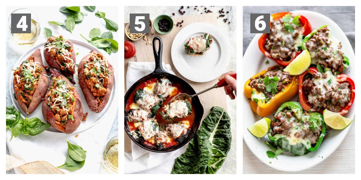 stuffed sweet potatoes, stuffed swiss chard, stuffed bell peppers