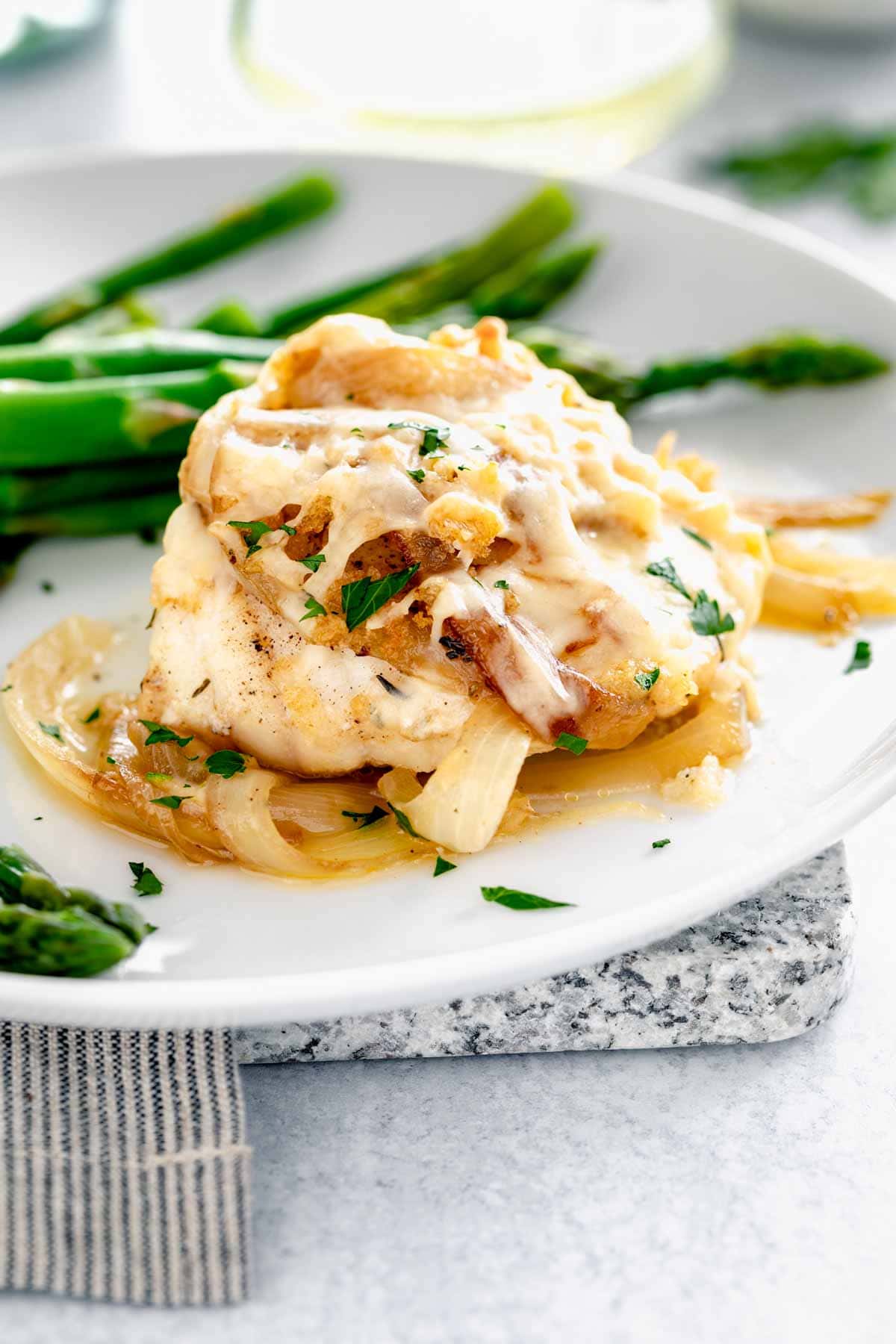 fish with toppings and caramelized onion