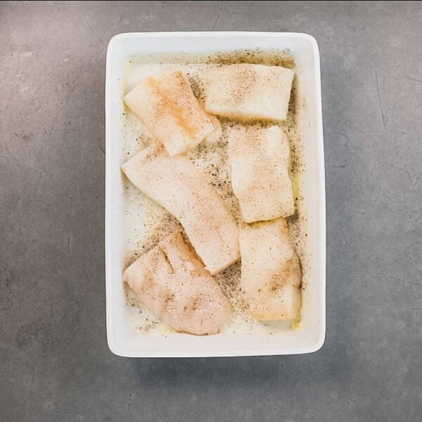 layer the cod in the casserole dish