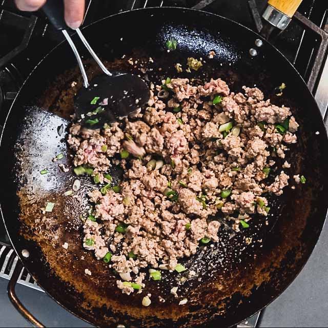 the pork browning with the aromatics