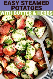 Easy steamed potatoes with text overlay