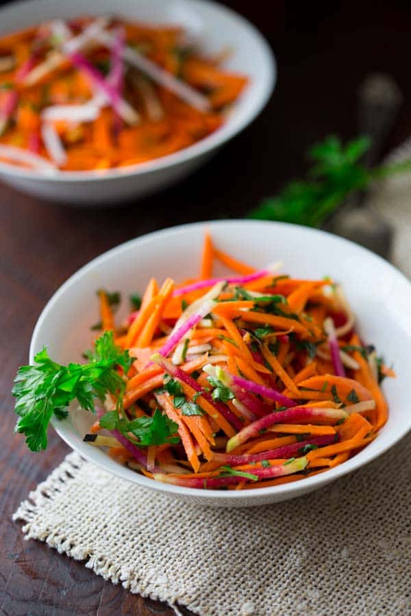 Ginger Carrot Radish Salad on HealthySeasonalRecipes.com | paleo-friendly, vegan and gluten-free