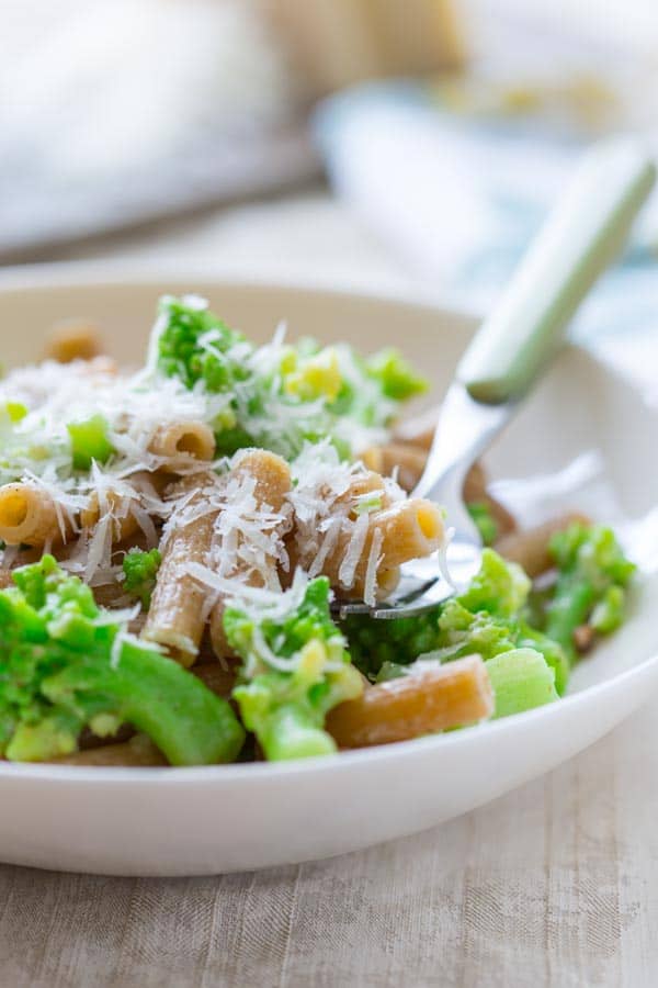 Healthy Pasta Romanesco with Anchovies in a serving bowl