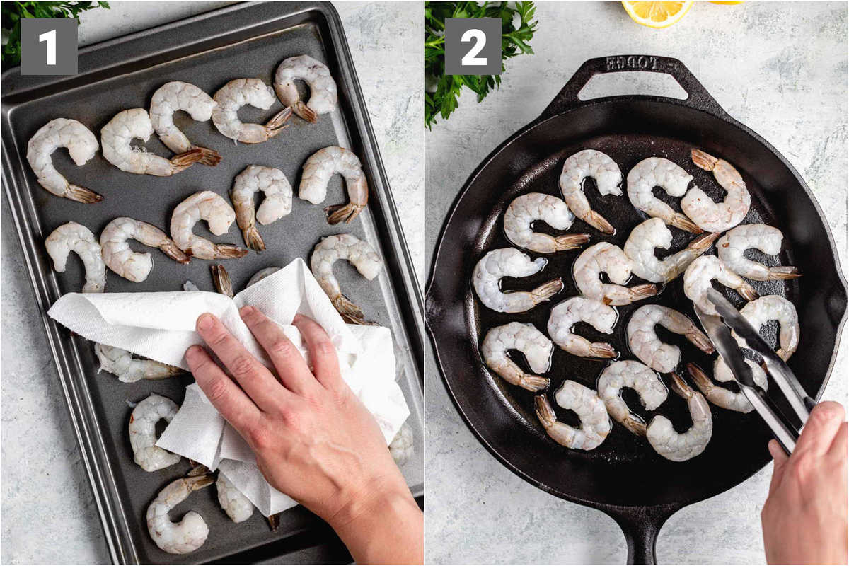 pat the shrimp dry and cook in a hot skillet